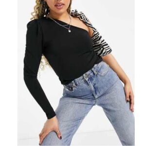 VILA / ASOS Vila one shoulder asymmetrical top in black